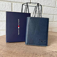 Мужской кожаный кошелек портмоне люкс под Tommy Hilfiger, мужское портмоне Томми кожа синий PRO_1300