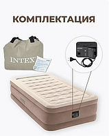 Надувний матрац Інтекс 1х спальний, Надувне ліжко для сну та відпочинку, Intex матрац з електронасосом Бежевий Com