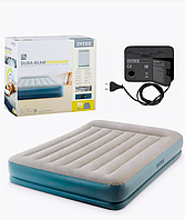 Надувной матрас Интекс 2х спальный, Надувная кровать для сна и отдыха, Intex матрас с электронасосом Серый Com