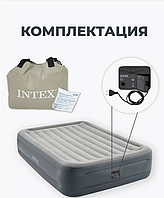 Матрас надувной двоспальный кровать Intex 152х203х46см, Матрас для сна с электронасосом для отдыха Com