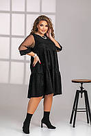 Красивое платье с воланами прозрачные рукава из сетки люрекс черный