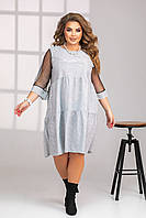 Красивое платье с воланами прозрачные рукава из сетки люрекс серый