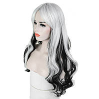 Rest Довгі перуки RESTEQ - 71 см, чорно-біле хвилясте волосся, косплей, аніме.