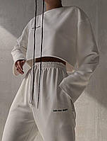 Костюм Оверсайз (свитшот+джогеры) с надписями из качественной весенней ткани белый