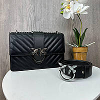 Подарочный набор женская сумочка клатч с птичками Пинко + женский кожаный ремень Pinko 2 в 1 комплект PRO_1499