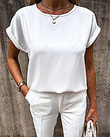 Блузка с красивым вырезом в виде капельки на спине белый