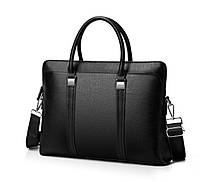 Кожаный мужской деловой портфель для документов планшета черный | Качественная мужская офисная сумка формат А4