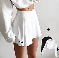 Стильный и современный Костюм : топ + юбка-шорты белый