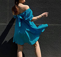 Потрясающее легкое платье с бантиком голубой