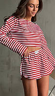 Свободная стильная полосатая пижамка красный