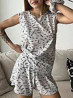 Домашний костюм/пижама (шорты, футболка, резинка для волос) принт НАДПИСИ белый