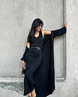 Трикотажный костюм (макси платье майка+кардиган с длиными рукавами) черный