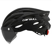 Шлем велосипедный с визором и габаритным LED фонарем M/L (54-61см) Мужской и женский защитный велошлем Черный