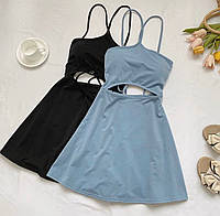 Идеальное платье со шнуровкой на спинке с чашками в длине мини голубой