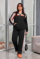 Супер стильный костюм с лампасами (брюки высокая посадка+кофта на молнии) черный+оранжевый