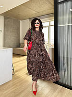 Платье с воланами широкого и свободного кроя софт леопард
