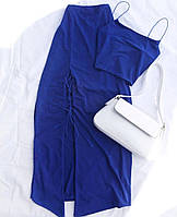 Базовый комплект: топ + юбка на шнуровке синий