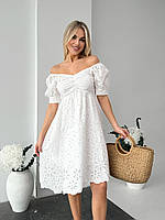 Літнє плаття з прошви повітряне та красиве з можливістю відкрити плечі білий