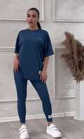 Трикотажный костюм (удлиненная футболка с накатом на спине+леггинсы) джинс