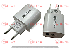 04-02-050. Зарядний пристрій USB 1 гніздо USB + 1 гніздо USB type C, QC3.0 20W, білий