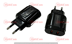 04-02-056. Зарядний пристрій 2 гніздо USB QC3.0 3А, чорний