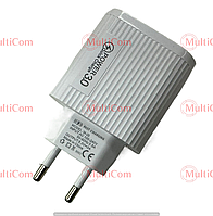 04-02-059. Зарядний пристрій 3 гнізда USB QC3.0 3 А + LCD, білий