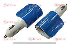 04-01-015. АЗП (1 гніздо прикурювача + 2 гнізда USB, 2,1 А), корпус пластик, кольорові