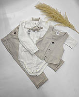 Дитячий костюм-бодик сорочка штани жилетка та метелик, для хлопчика 98 см