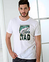 Незвичайний оригінальний подарунок чоловіча футболка з принтом "Super Dad" біла PRO_330