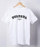 Необычный оригинальный подарок мужская футболка с патриотическим принтом "POLTAVA Ukraine 899" белая PRO_330