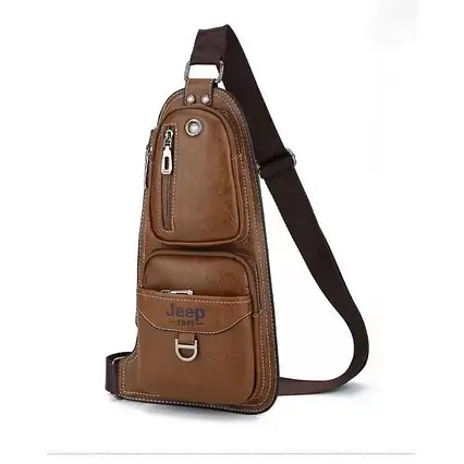 Стильна слінг сумка шкіряна в стилі JEEP чоловіча із змійками через плече (коричнева)