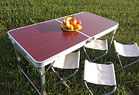 Посилений розкладний стіл валіза для пікніка та 4 стільці Набір туристичний стіл і стільці складаний похідний