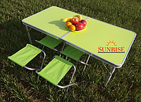 Складной стол для пикника и стулья Салатовый Столик чемодан и четыре складных стула туристический