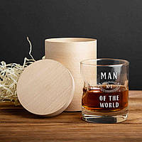 Стакан с пулей "Man №1 of the world" для виски, англійська, Тубус зі шпону PRO_770