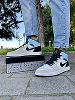 Кросівки чоловічі Nike Air Jordan 1 (кремові з блакитним) PRO_1050