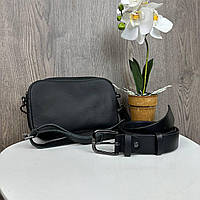 Шкіряна жіноча міні сумочка клатч, маленька сумка на блискавці натуральна шкіра чорна PRO1599