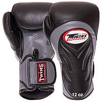 Рукавички боксерські шкіряні TWINS BGVL6 розмір 10 унції колір чорний-сірий mn