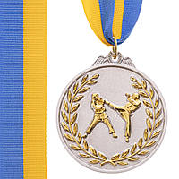Медаль спортивная с лентой двухцветная Zelart Единоборства C-4853 цвет серебряный js