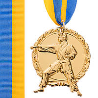 Медаль спортивная с лентой Zelart Карате C-4338 цвет золотой js