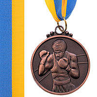 Медаль спортивная с лентой Zelart Бокс C-4337 цвет бронзовый mn