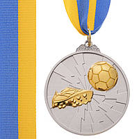Медаль спортивная с лентой двухцветная Zelart Футбол C-4847 цвет серебряный mn