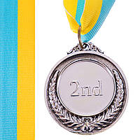 Медаль спортивная с лентой Zelart пластиковая FAME C-3042 цвет серебряный mn