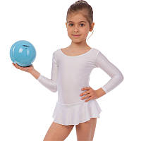 Купальник для танцев и гимнастики с длинным рукавом и юбкой Lingo CO-2012-W размер m, рост 122-134 цвет белый