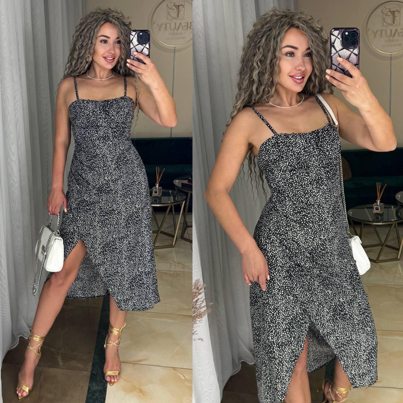 Сукня жіноча із софту на бретелях і розрізом на нозі (Норма), фото 1