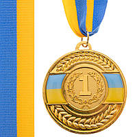 Медаль спортивная с лентой Zelart UKRAINE с украинской символикой C-6864 цвет золотой js