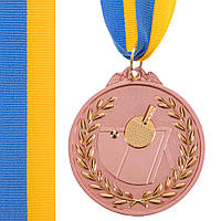 Медаль спортивная с лентой двухцветная Zelart Настольный теннис C-7028 цвет бронзовый mn