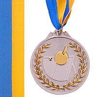 Медаль спортивная с лентой двухцветная Zelart Настольный теннис C-7028 цвет серебряный js