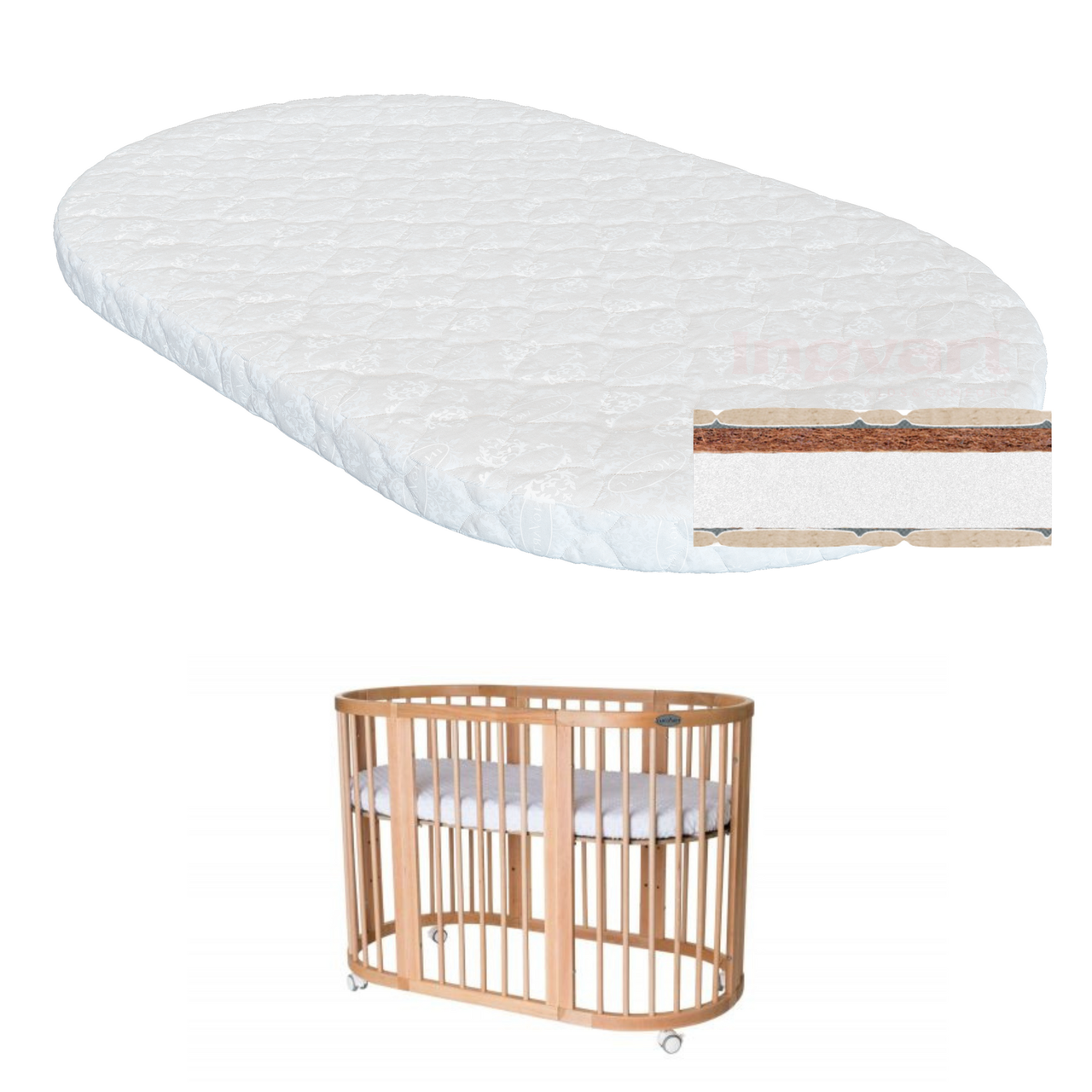 Матрац в ліжечко Smart Bed Round 72x120 IngVart, кокосова койра+поролон