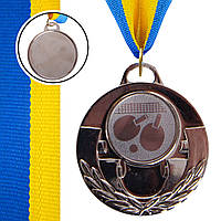 Медаль спортивная с лентой Zelart AIM Пинг-понг C-4846-0071 цвет серебряный mn