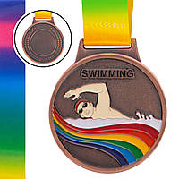 Медаль спортивная с лентой цветная Zelart Плавание C-0336 цвет бронзовый js
